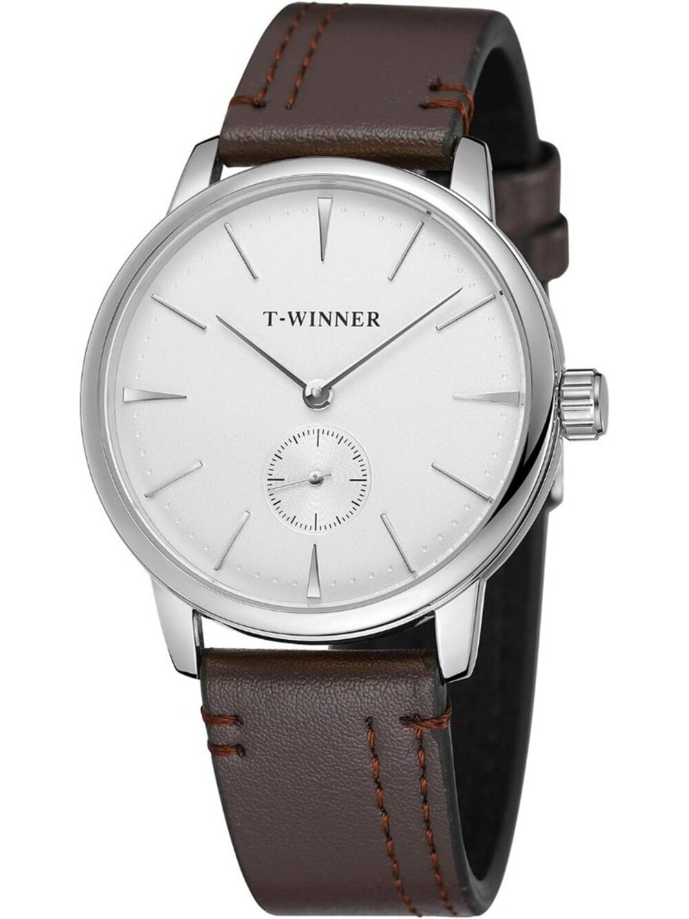Men's Silver Brown Stylish Analog Sport Style Mechanical Hand-Wind Wrist Watch